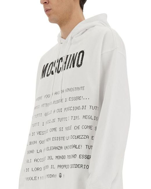 Moschino White Archive Message Hoodie Cotton Sweatshirts for men