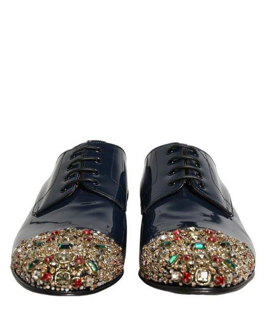 Dolce & Gabbana Blue Embellished Men Derby Dress Formal Shoes for men