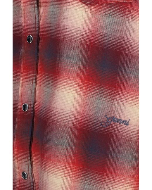 Ganni Red Cotton Flannel Check Shirt