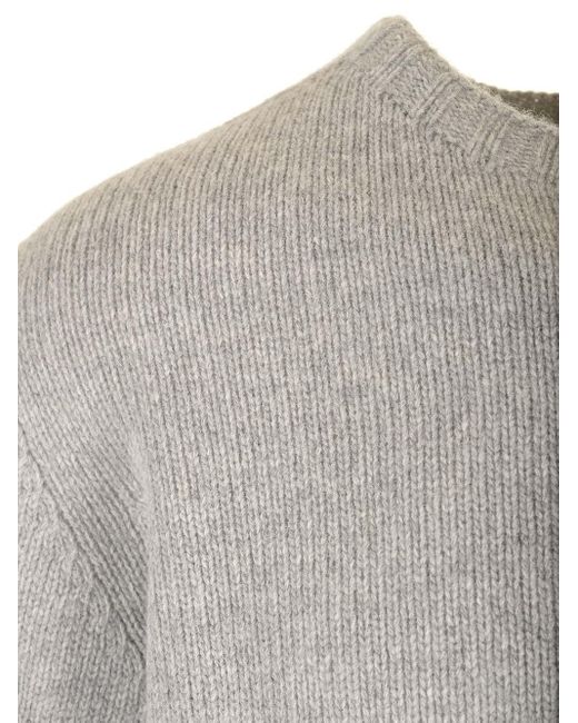 Palm Angels Gray Grey Wool Sweater With White Curved Logo On The Back for men
