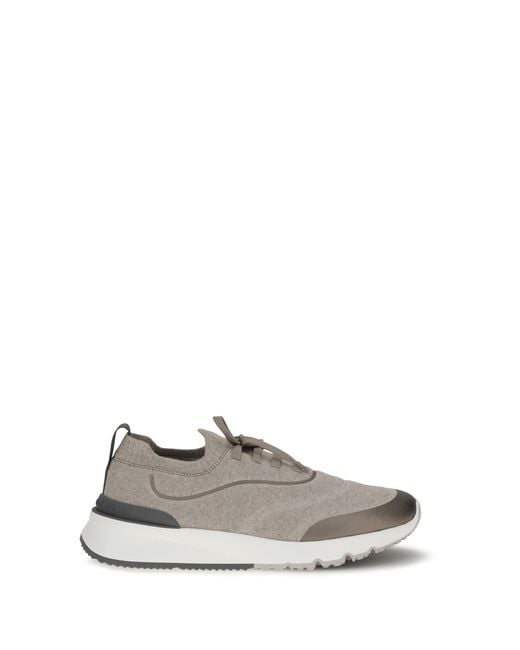 Brunello Cucinelli White Techno Cotton Knit Sneakers Runners Upper: Cotton; Sole: Rubber for men