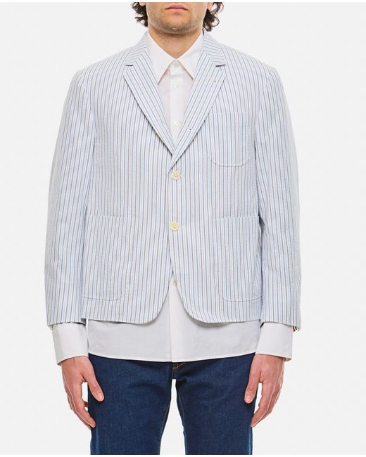 Thom Browne White Cotton Seersucker Jacket for men