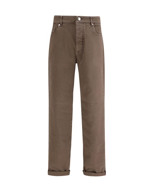Brunello Cucinelli Gray Jeans With Turn-Up Hem Cotton; Elastane for men