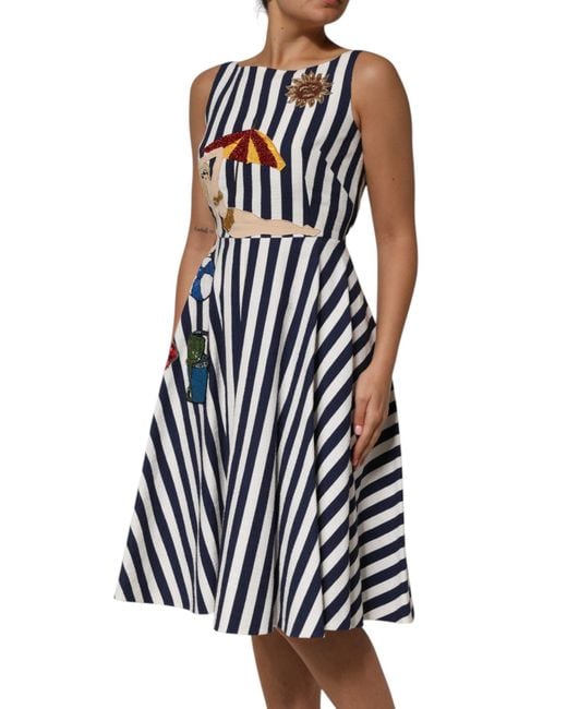 Dolce & Gabbana White Striped Fit Flare Dress