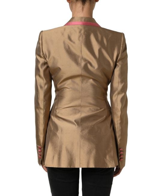 Dolce & Gabbana Natural Gold Silk Double Breasted Coat Blazer Jacket