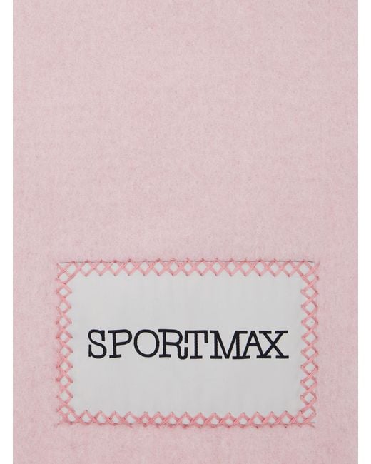 Sportmax Pink Wool Blend Scarf With Logo Patch Alpaca
