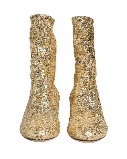 Dolce & Gabbana Metallic Sequined Short Boots Stretch Shoes Elastane Nylon Polyester