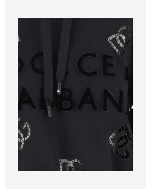 Dolce & Gabbana Black Logo Cotton Blend Crop Hoodie