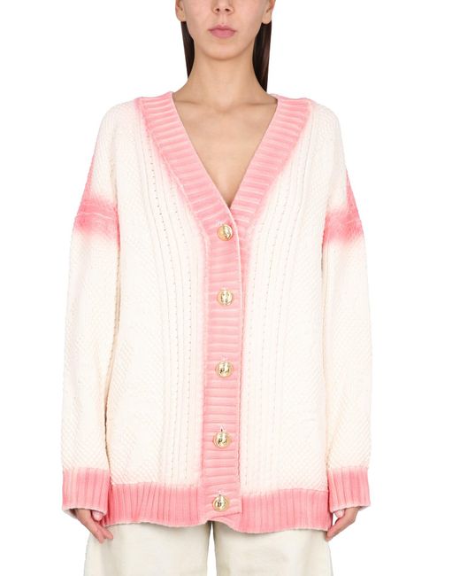 Palm Angels Pink Patent Leather Effect Palm Cardigan