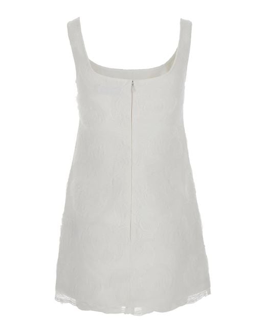 Self-Portrait White Mini Dress With Square Neck And Bow Detail On The Front