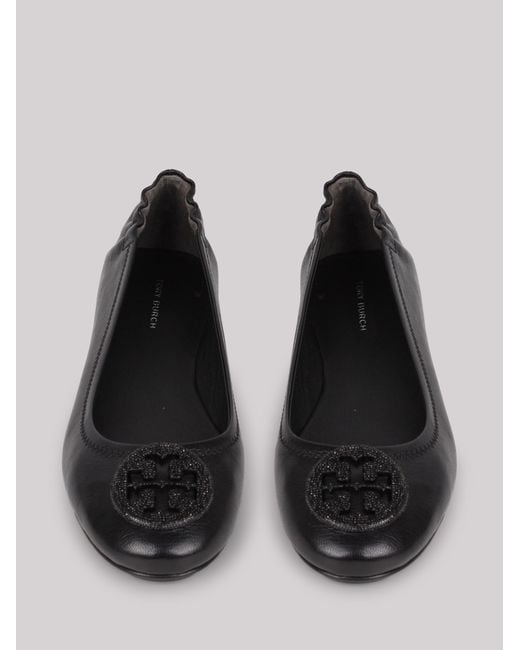 Tory Burch Black Minni Leather Ballerina Shoes