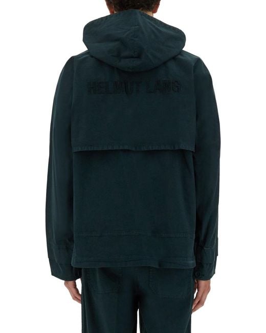 Helmut Lang Blue Hooded Windbreaker Jacket Cotton for men