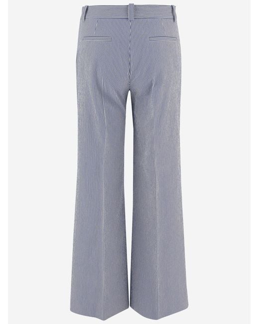 Ql2 Blue Pants Striped Cotton-Blend Trousers
