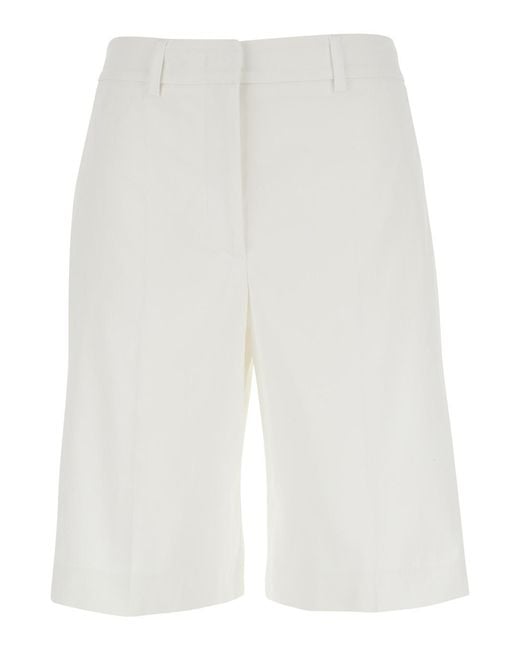 Le Plain White Bermuda Shorts With Belt Loops And Two Back Welt Pockets Cotton For