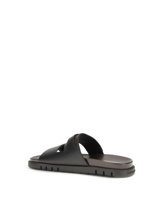 Ferragamo White Double-Strap Leather Sandals for men
