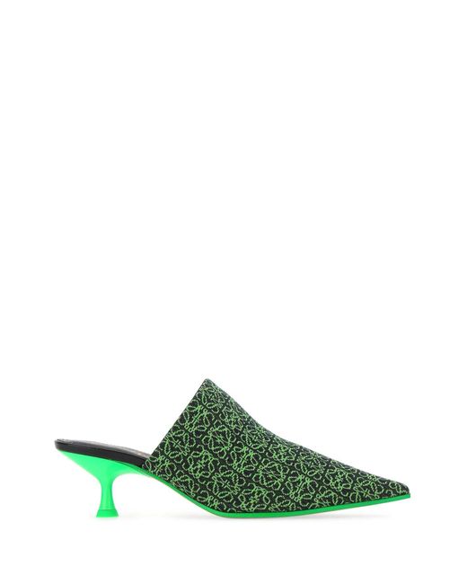 Loewe Green Embroidered Fabric Pointy Mules