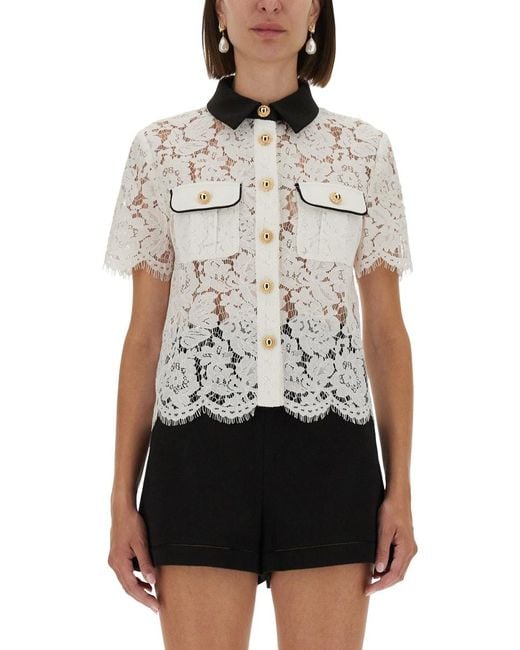 Self-Portrait White Lace Top With Collar