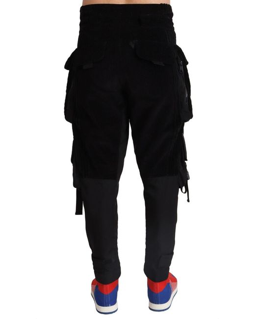 Dolce & Gabbana Black Cotton Skinny Corduroy Cargo Pants for men