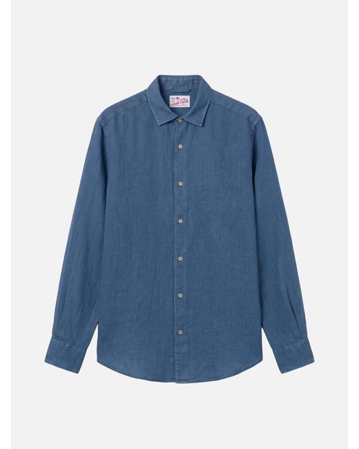 Mc2 Saint Barth Blue Pamplona Shirt Dark Denim Pure Linen for men