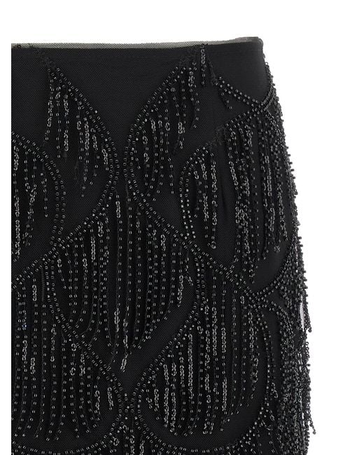 ROTATE BIRGER CHRISTENSEN Black Beaded Fringed Skirt