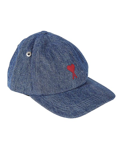 AMI Blue Logo Embroidered Denim Cap for men