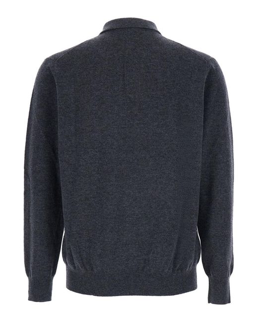 Le Plain Blue Wool Blend Sweater With Polo Collar for men