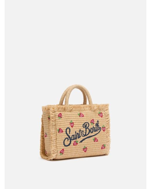 Mc2 Saint Barth Natural Mini Vanity Straw Effect Bag With Strawberry Patch Applied