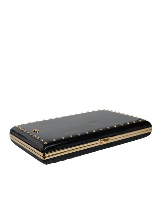 Dolce & Gabbana Black Leather Studs Frame Clutch Evening Purse Bag