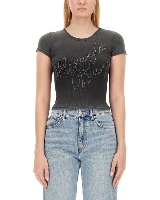 Alexander Wang Black Chic Fitted Tee With Sparkling Logo