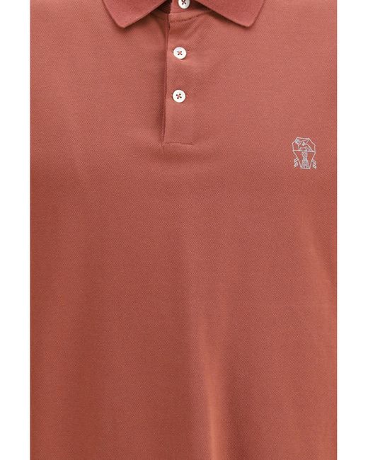 Brunello Cucinelli Orange Cotton Polo Shirts for men