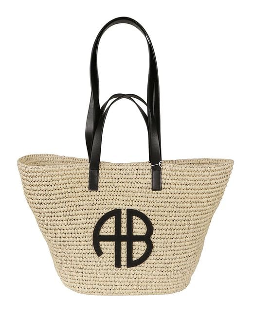 Anine Bing Natural Logo Embossed Woven Shopper Bag