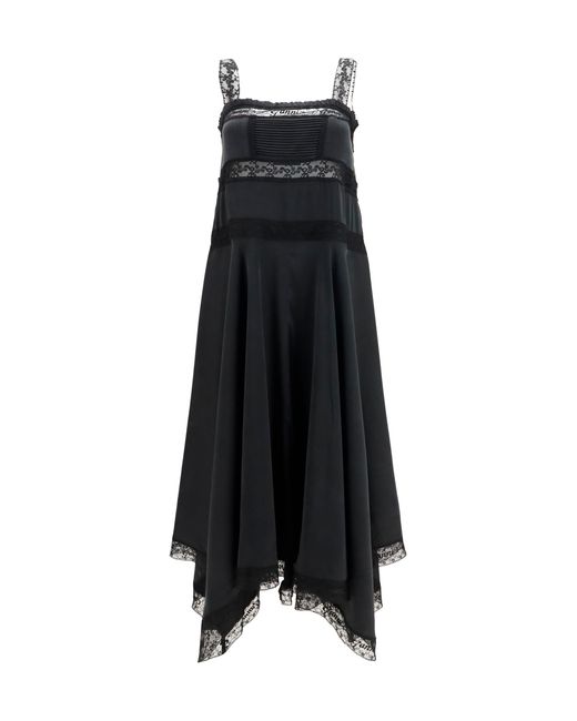 Ganni Black Silk Maxi Dress With Lace Details Silk; Viscose; Elastane