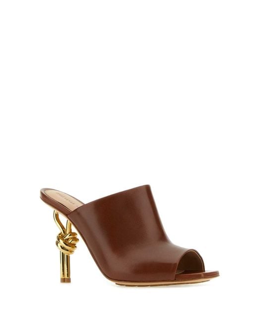 Bottega Veneta Brown Nappa Leather Knot Mules Sandali