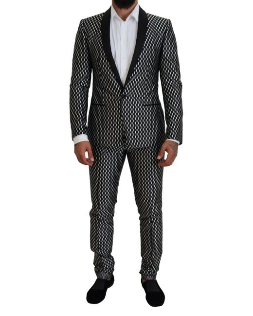 Dolce & Gabbana Black Geometric Pattern Slimfit Suit for men