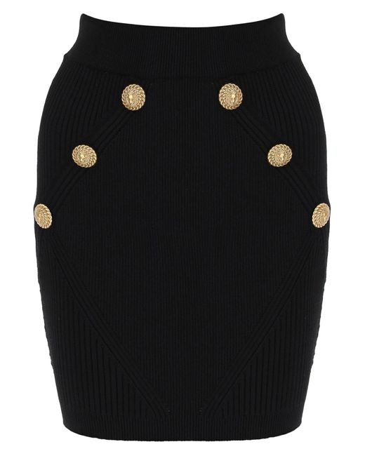 Balmain Black Knit Mini Skirt With Embossed Buttons