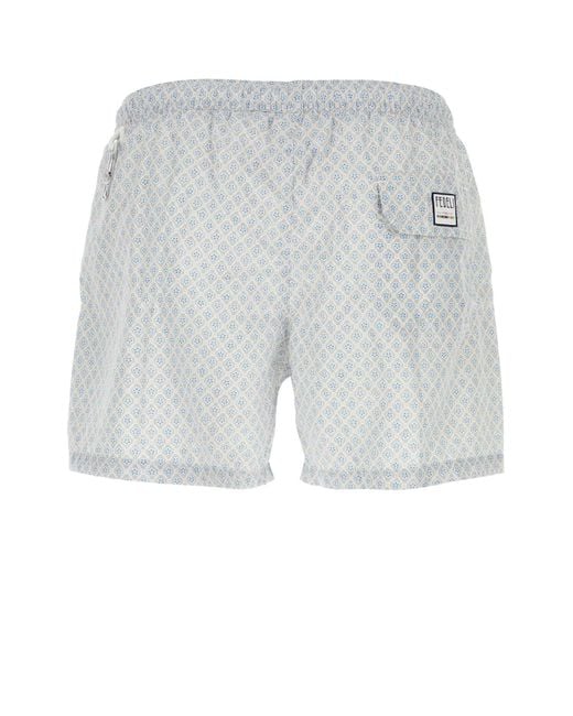 Fedeli Gray Printed Polyester Swimming Shorts for men