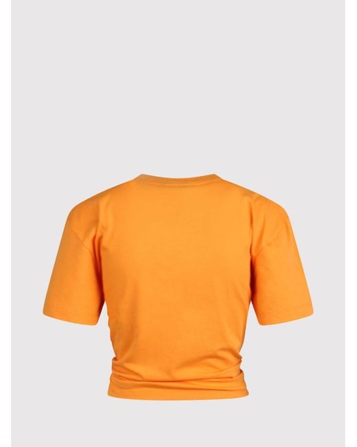 Rabanne Orange Rabanne Gathered Cotton T-Shirt