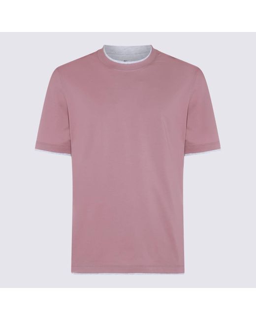 Brunello Cucinelli Purple Light Cotton T-Shirt for men