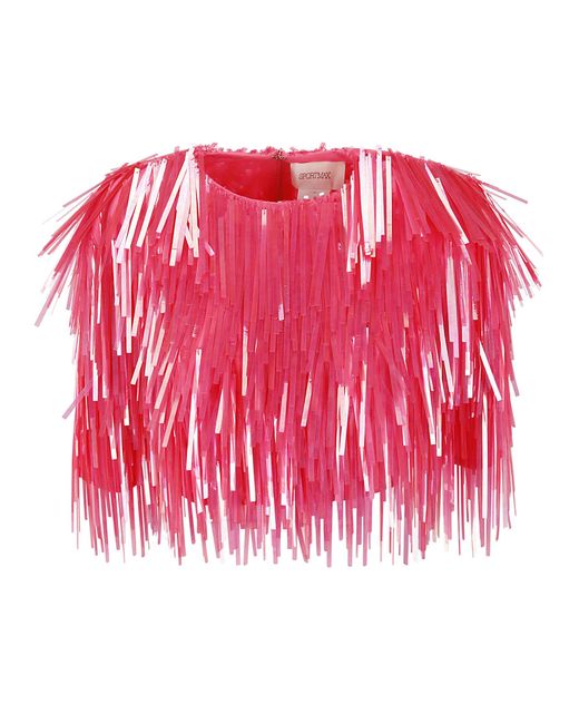 Sportmax Red Fringed Crewneck Cropped Top