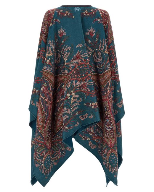 Etro Blue Floral Paisley Cape Capes