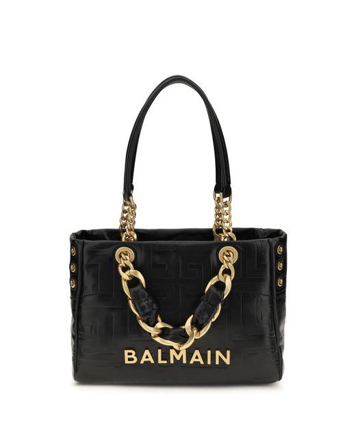 Balmain Black Small Cabas 1945 Tote Bag Calf Leather Bos Taurus Shoulder