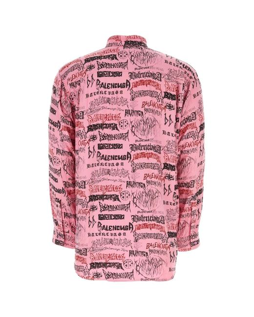 Balenciaga Pink Printed Viscose Oversize Shirt for men