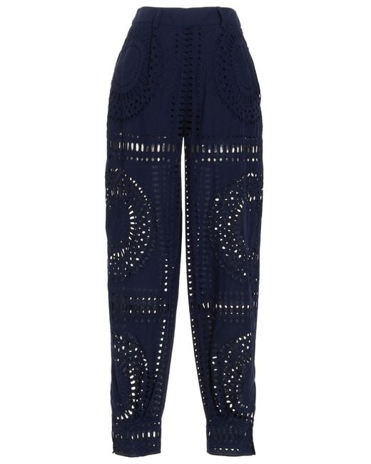 Alberta Ferretti Blue Embroidered Cotton Pants