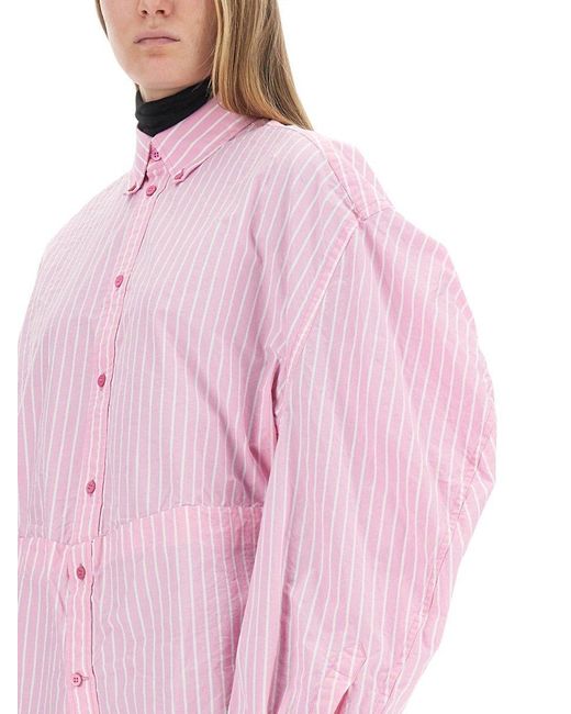 Balenciaga Pink Striped Oversized Shirt