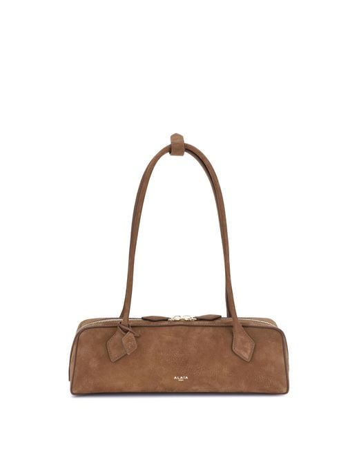 Alaïa White Shoulder Bag Le Teckel Raw Umber Suede 2 Calf Leather