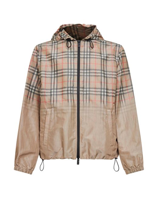 Burberry Natural Sand Gradient Check Hooded Jacket Viscose Bomber for men