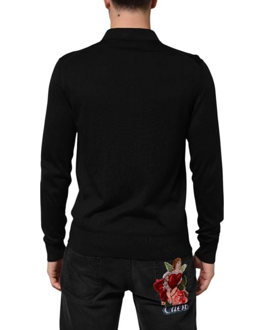 Dolce & Gabbana Black Silk Button Up Lightweight Sweater Clothing for men