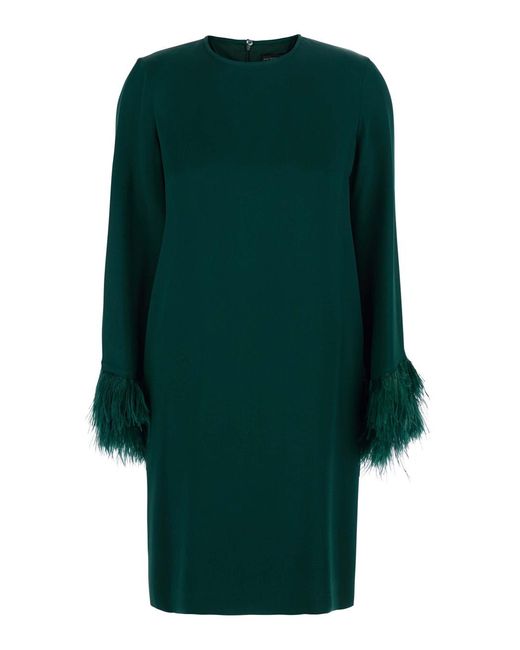 Antonelli Green Dress Violetta Satin With Feather Trim Acetate