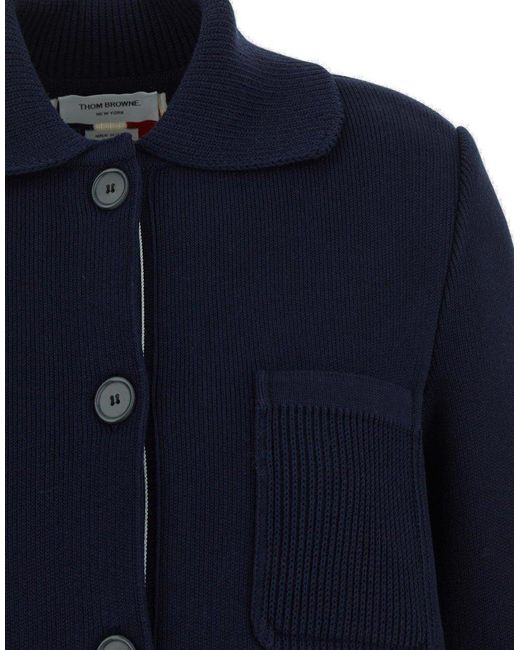 Thom Browne Blue Inerlock Stitch Polo Collar Jacket