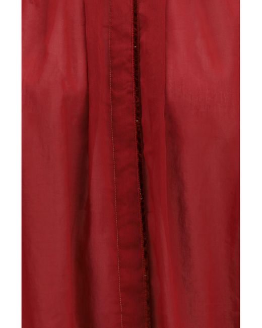 Forte_forte Red Pleated High-Neck Blouse Cotton; Silk Shirt